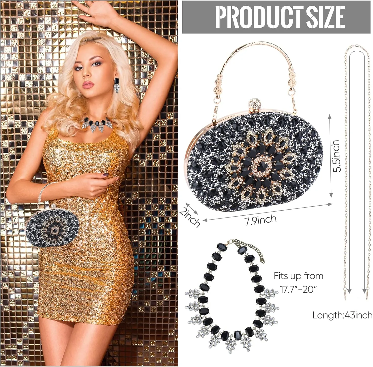 Sparkle Jeweled Clutch Purses Crystal Wedding Evening Purse for Women