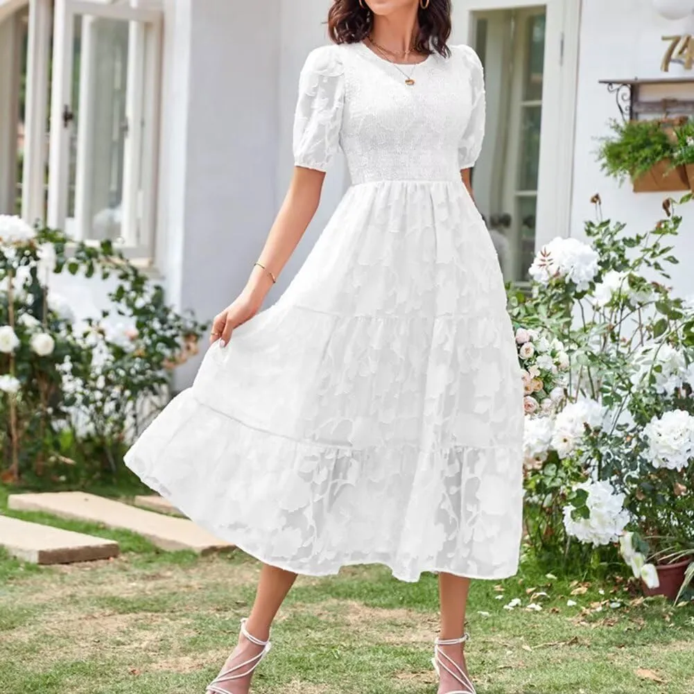 Summer Dresses for Women 2025 Puff Sleeve Maxi Dress Wedding Guest Dress Floral Lace Dress