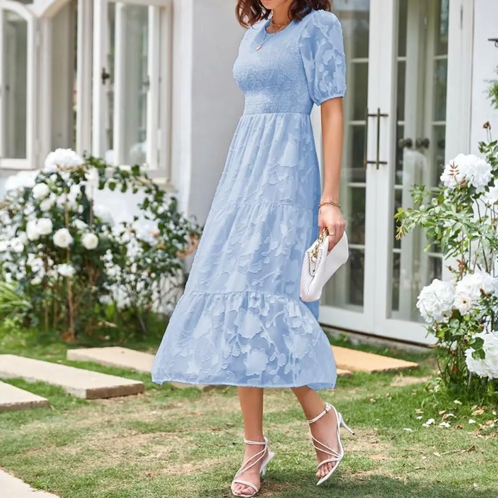 Summer Dresses for Women 2025 Puff Sleeve Maxi Dress Wedding Guest Dress Floral Lace Dress