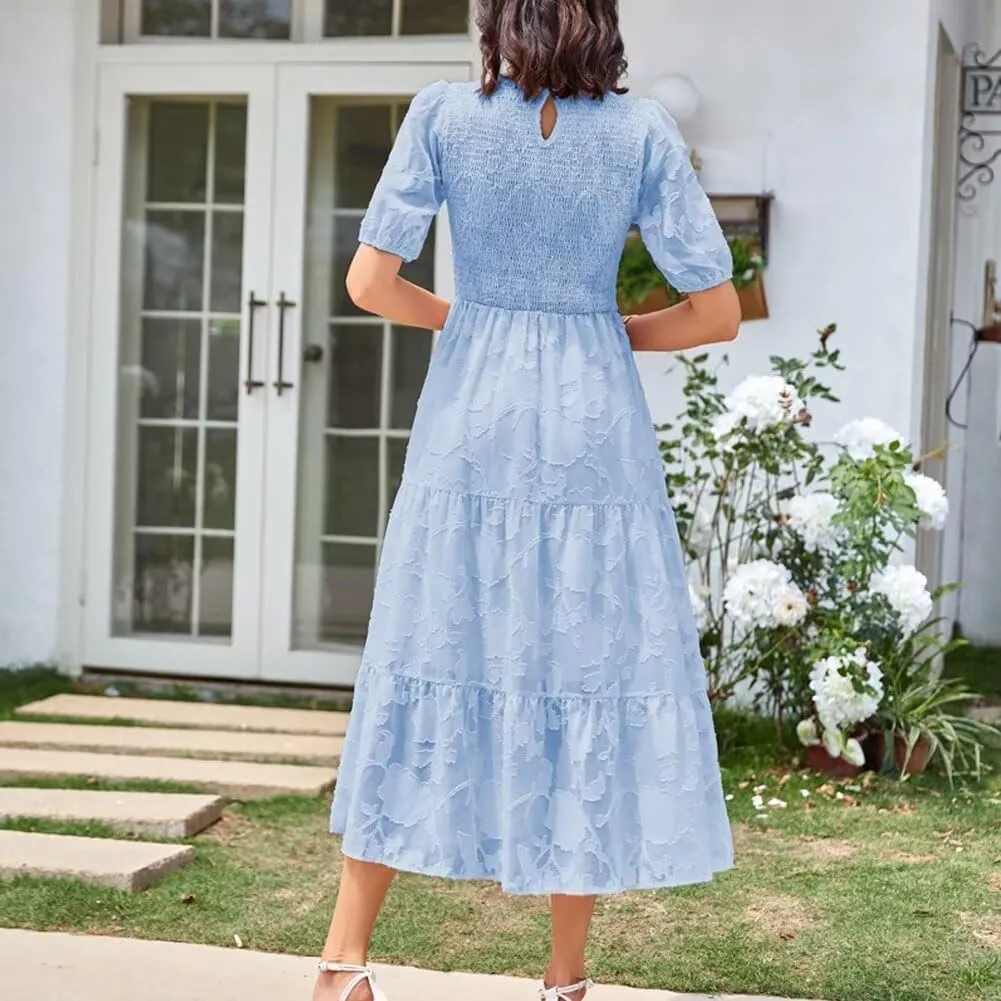 Summer Dresses for Women 2025 Puff Sleeve Maxi Dress Wedding Guest Dress Floral Lace Dress