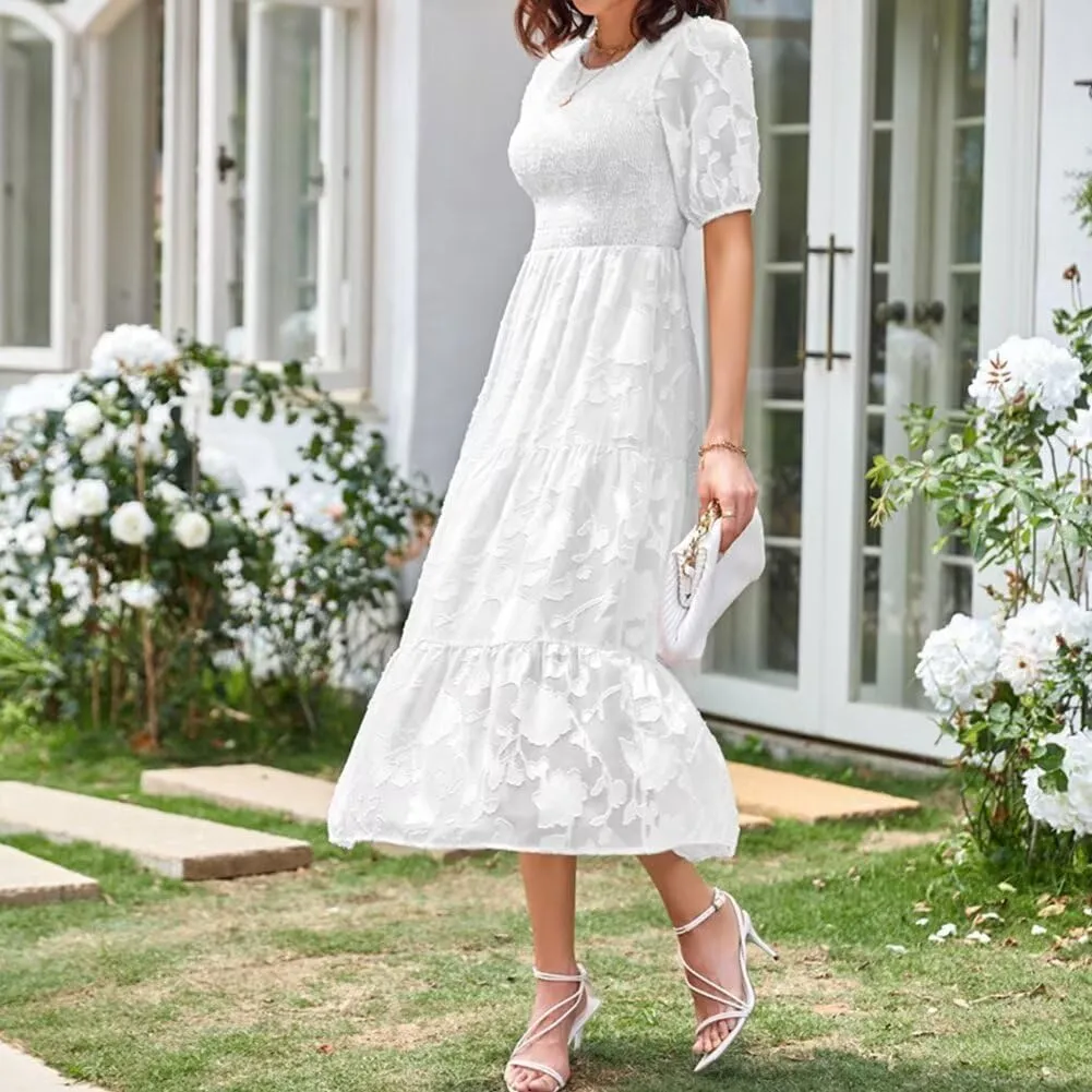 Summer Dresses for Women 2025 Puff Sleeve Maxi Dress Wedding Guest Dress Floral Lace Dress