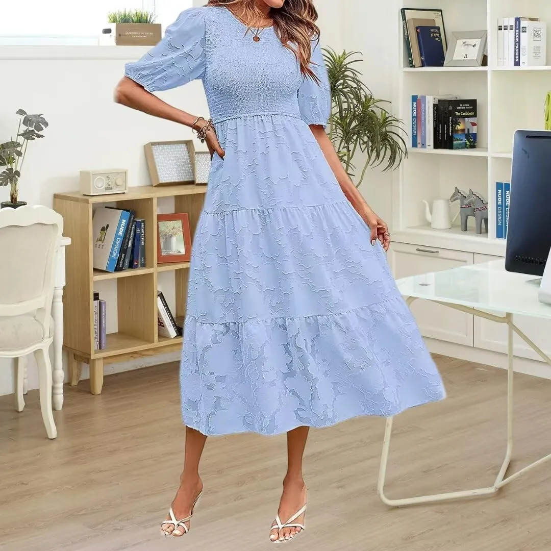 Summer Dresses for Women 2025 Puff Sleeve Maxi Dress Wedding Guest Dress Floral Lace Dress