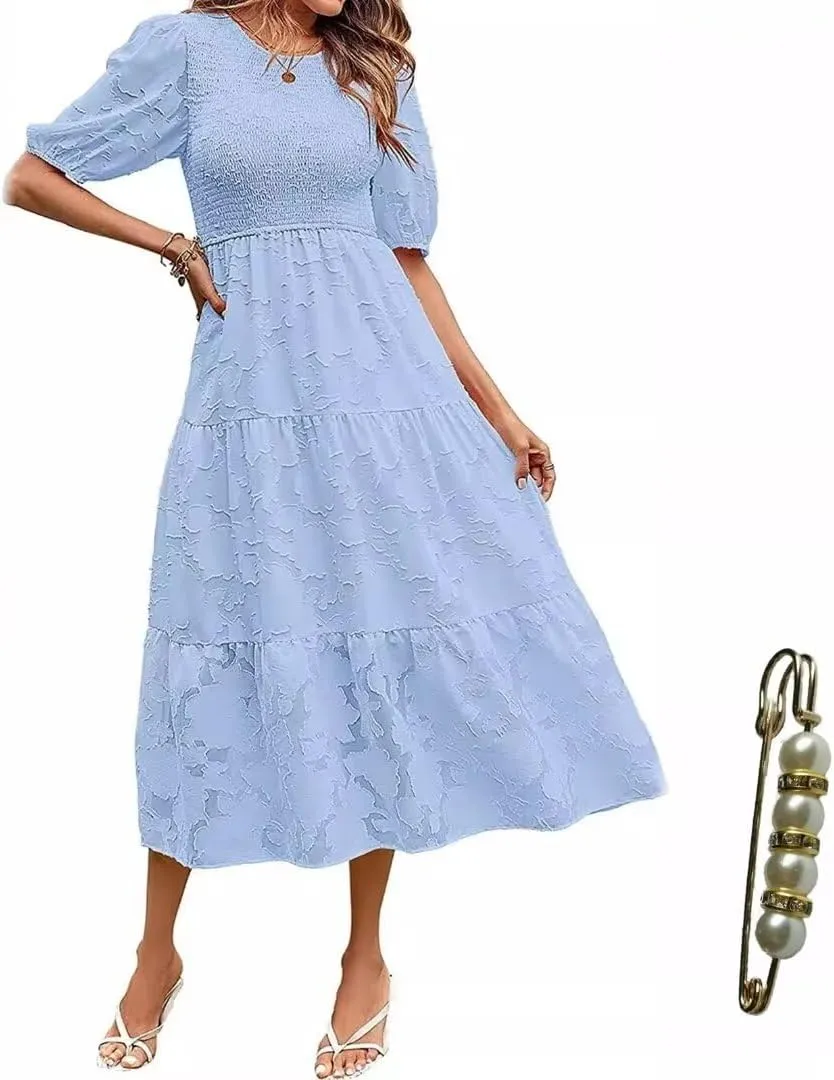 Summer Dresses for Women 2025 Puff Sleeve Maxi Dress Wedding Guest Dress Floral Lace Dress