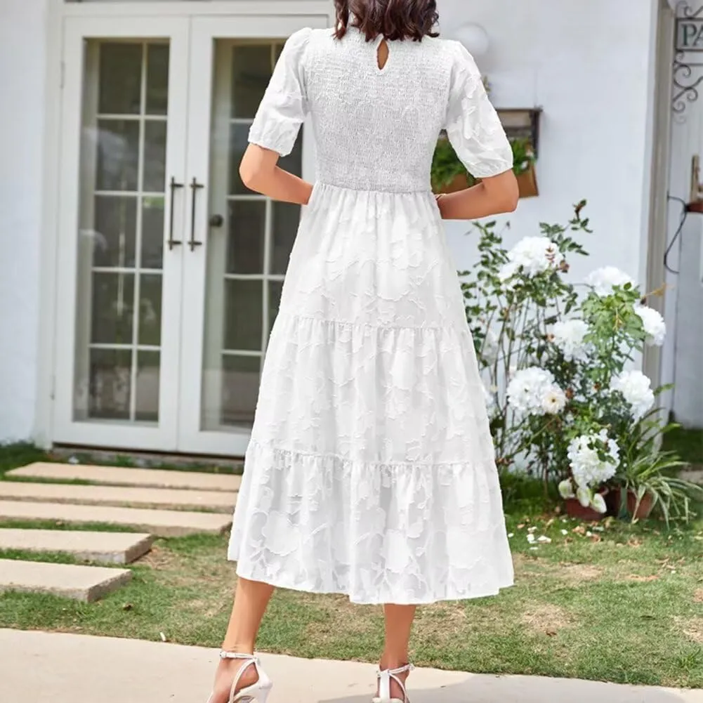 Summer Dresses for Women 2025 Puff Sleeve Maxi Dress Wedding Guest Dress Floral Lace Dress