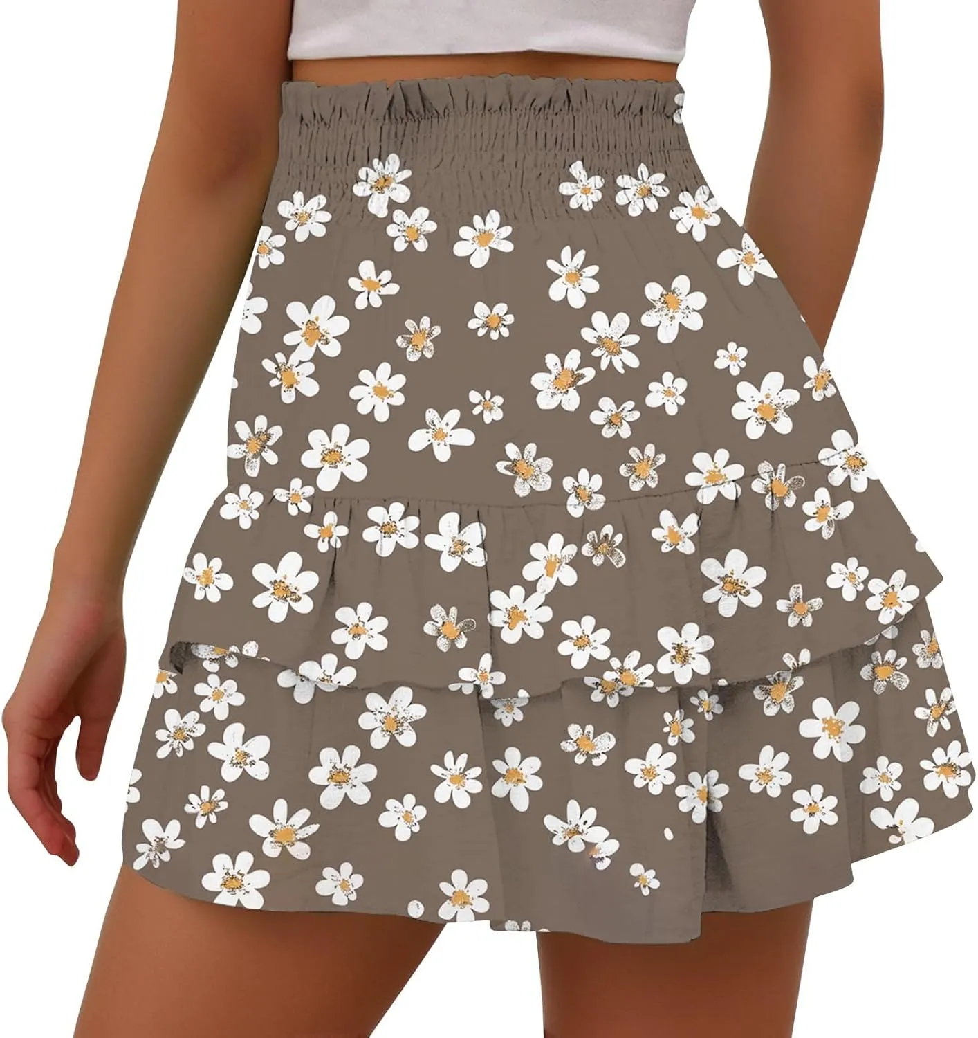 Summer Shorts for Women 2024 Elastic High Waisted Pleated Ruffle Mini Skirts Cute Beach Vacation Flowy Shorts Skorts