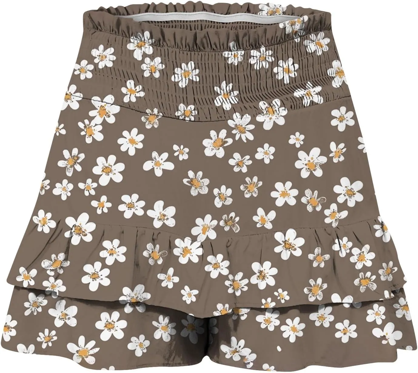 Summer Shorts for Women 2024 Elastic High Waisted Pleated Ruffle Mini Skirts Cute Beach Vacation Flowy Shorts Skorts