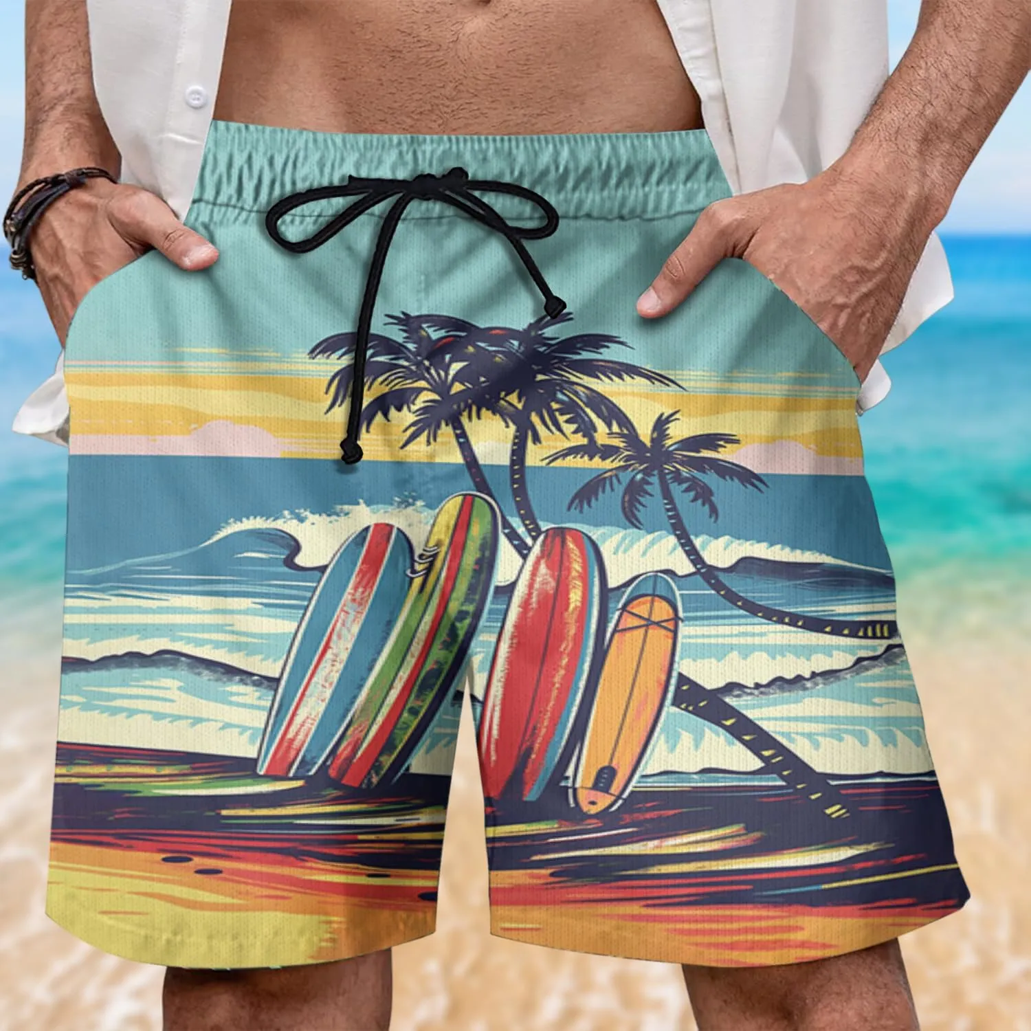 Surf Spot Mens Swim Trunks - Tropical Hawaiian Mens Shorts Casual - Summer Drawstring Beachwear Shorts PA106