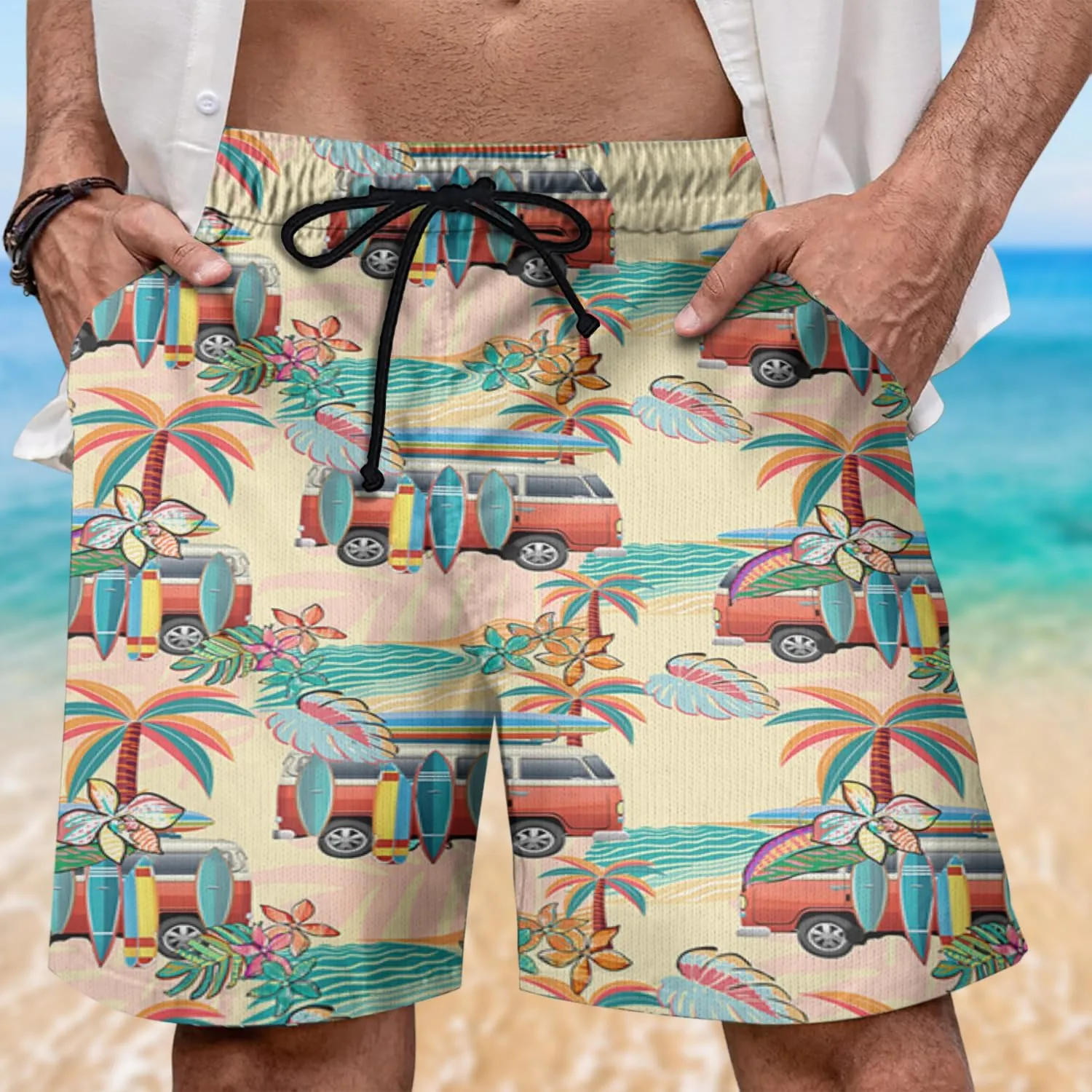 Surf Spot Mens Swim Trunks - Tropical Hawaiian Mens Shorts Casual - Summer Drawstring Beachwear Shorts PA106