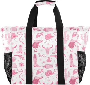 susiyo Cowgirl Pink Boots Hat Cactus Reusable Grocery Tote Bag Collapsible Canvas Beach Bag Large Travel Bags for Hiking Trip Pool