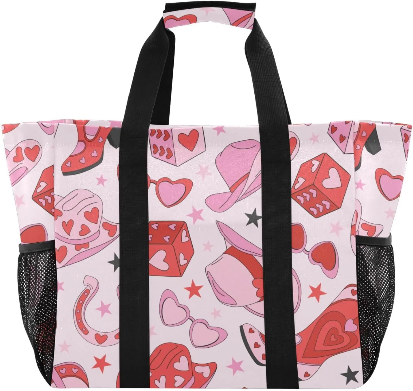 susiyo Cowgirl Pink Hat Boots Horseshoe Reusable Grocery Tote Bag Collapsible Canvas Beach Bag Large Travel Bags for Hiking Trip Pool