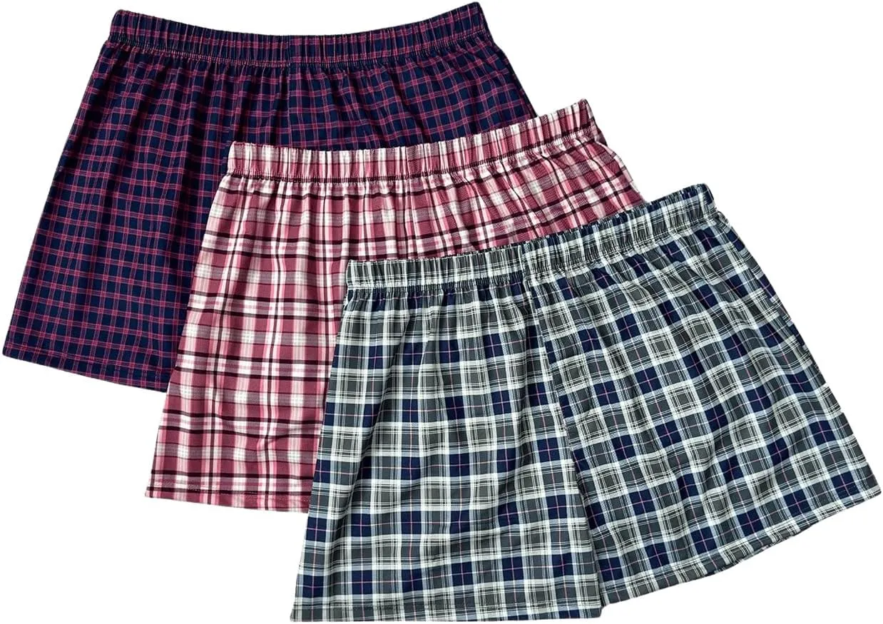SweatyRocks Men's 3 Pack Plaid Pajama Shorts Elastic Waist Lounge Shorts Sleepwear