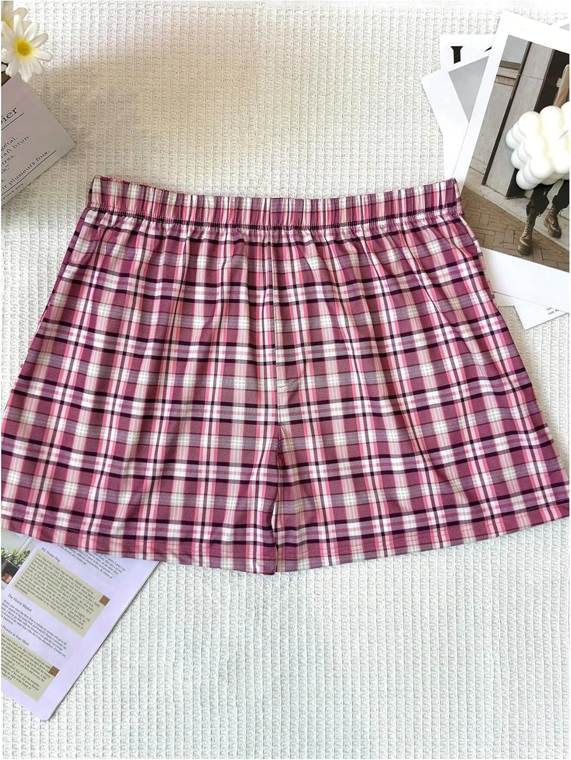 SweatyRocks Men's 3 Pack Plaid Pajama Shorts Elastic Waist Lounge Shorts Sleepwear