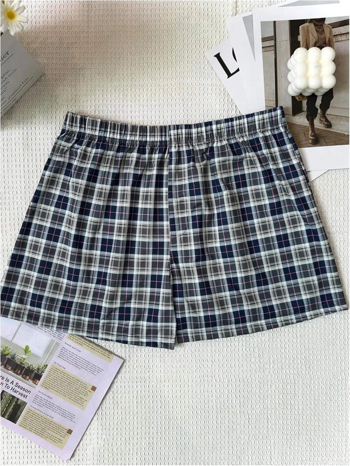 SweatyRocks Men's 3 Pack Plaid Pajama Shorts Elastic Waist Lounge Shorts Sleepwear