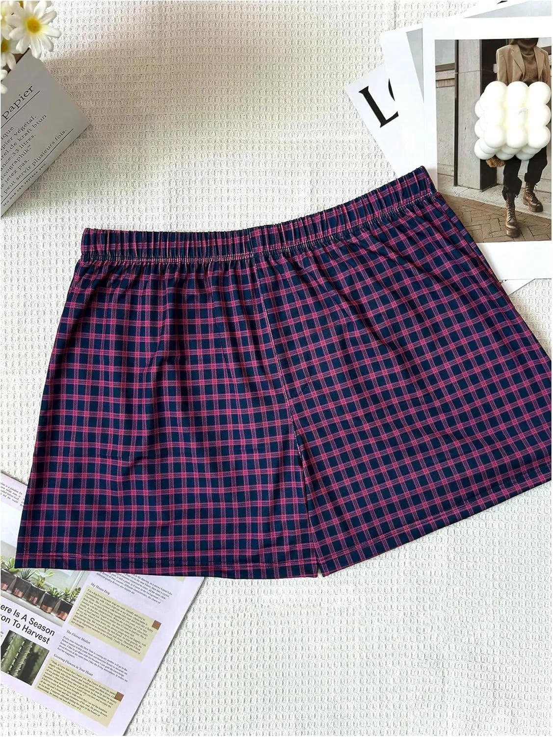 SweatyRocks Men's 3 Pack Plaid Pajama Shorts Elastic Waist Lounge Shorts Sleepwear