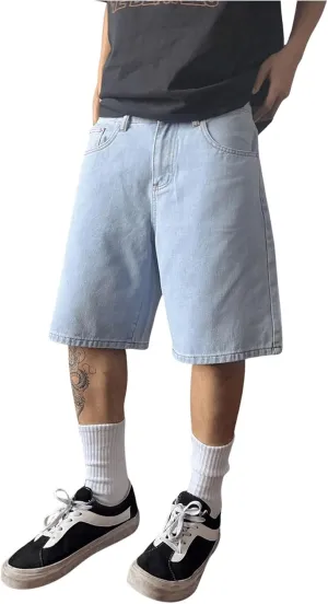 SweatyRocks Men's Straight Leg Denim Shorts Street Loose Bermuda Shorts with Pockets
