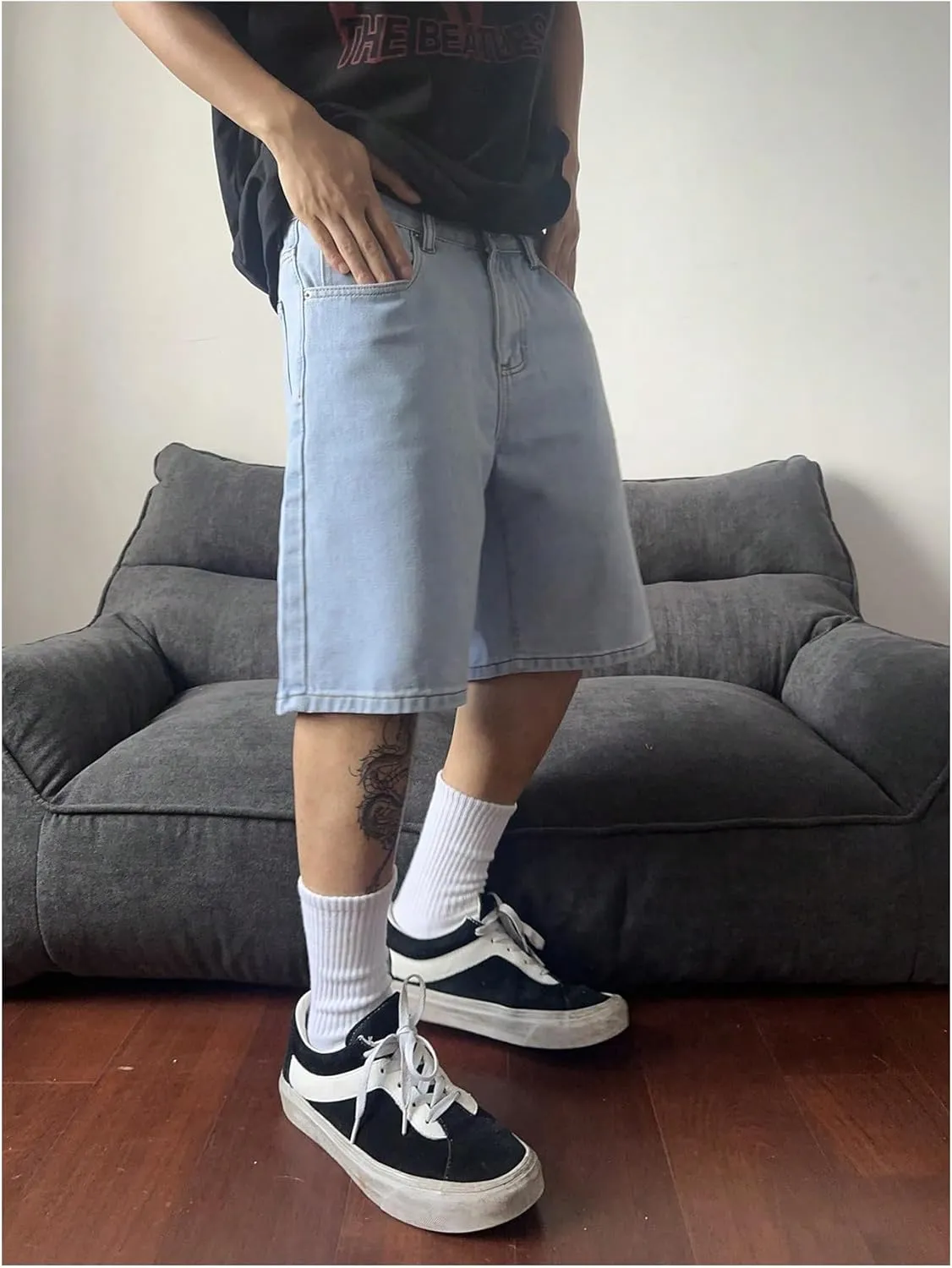 SweatyRocks Men's Straight Leg Denim Shorts Street Loose Bermuda Shorts with Pockets