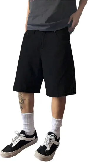 SweatyRocks Men's Straight Leg Denim Shorts Street Loose Bermuda Shorts with Pockets