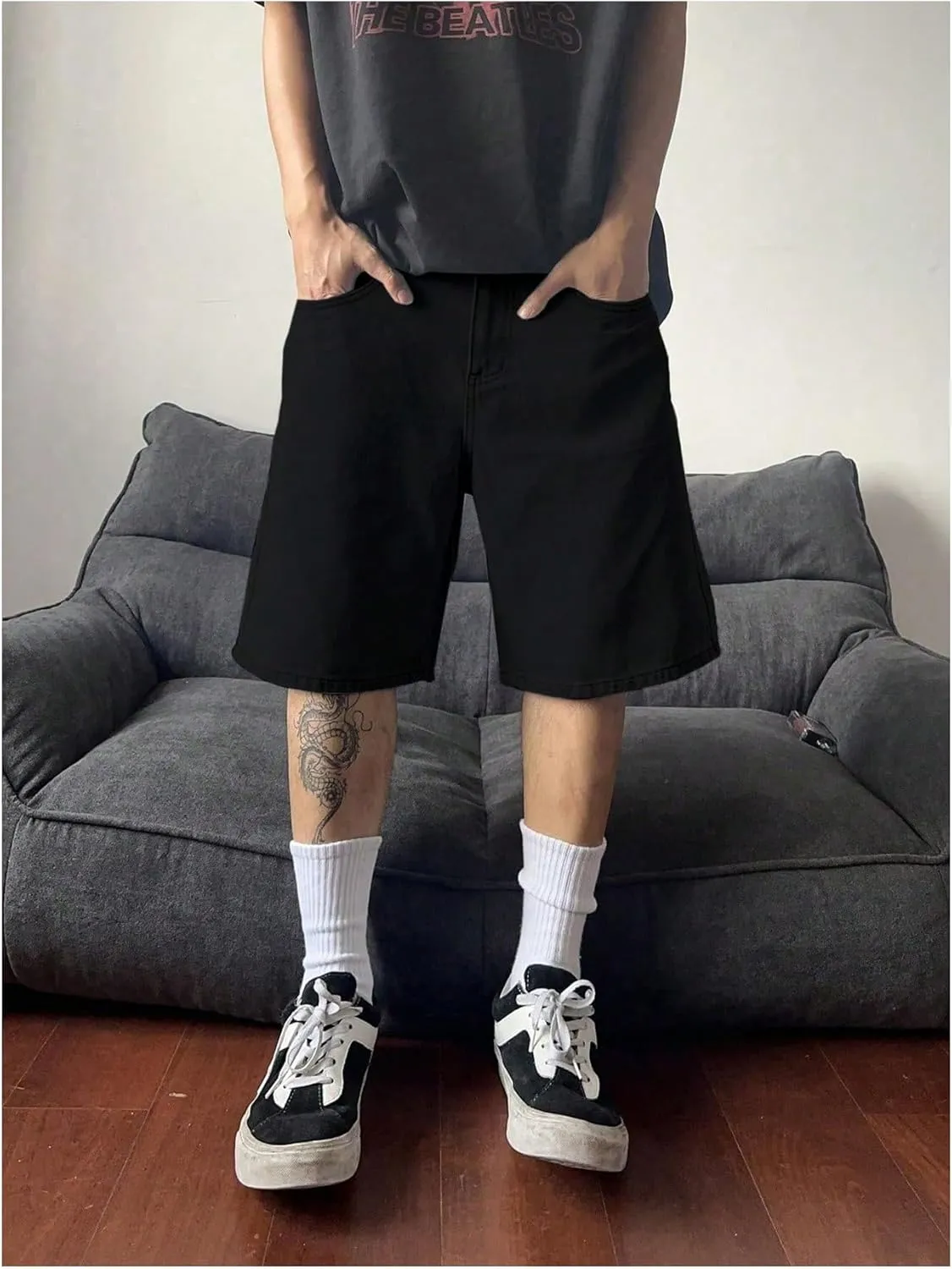 SweatyRocks Men's Straight Leg Denim Shorts Street Loose Bermuda Shorts with Pockets