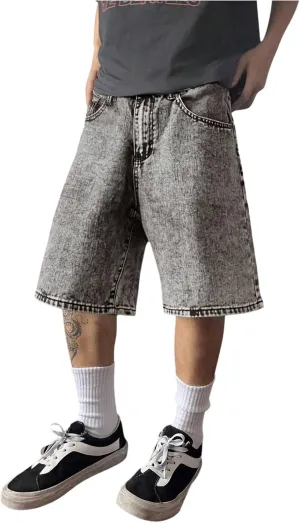 SweatyRocks Men's Straight Leg Denim Shorts Street Loose Bermuda Shorts with Pockets