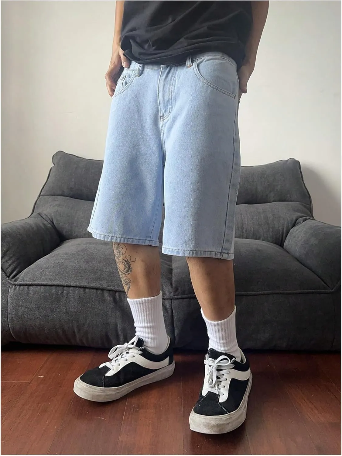 SweatyRocks Men's Straight Leg Denim Shorts Street Loose Bermuda Shorts with Pockets