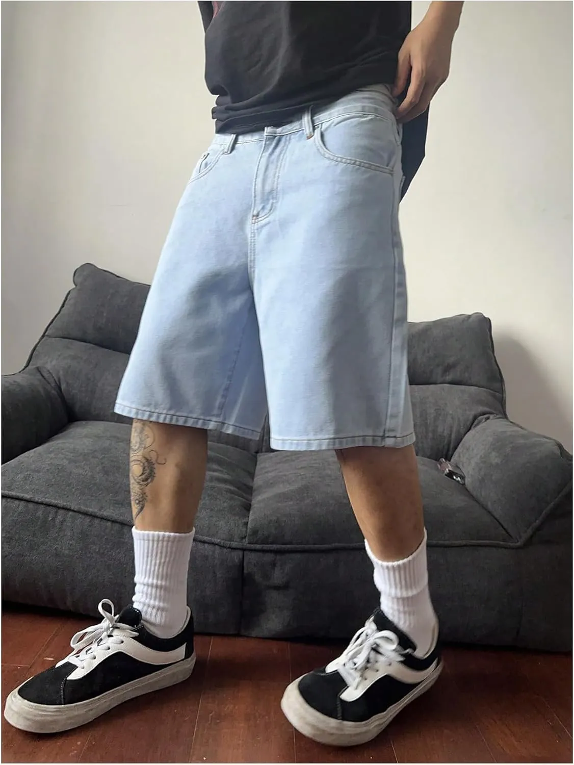 SweatyRocks Men's Straight Leg Denim Shorts Street Loose Bermuda Shorts with Pockets
