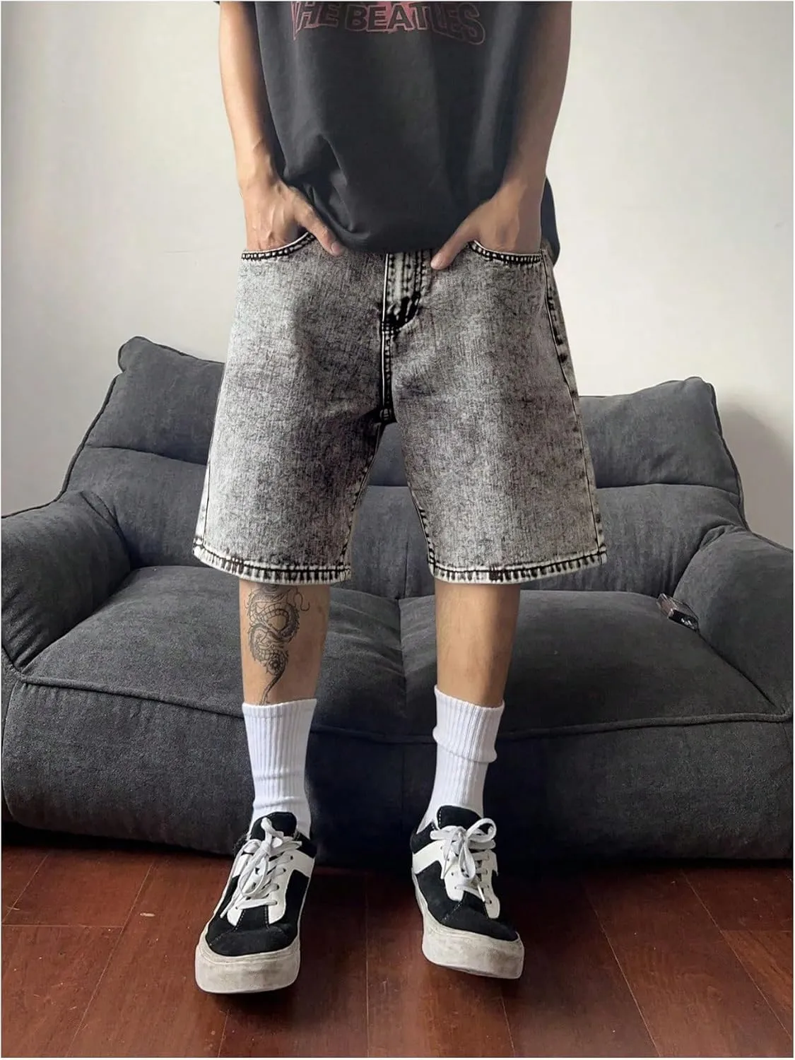 SweatyRocks Men's Straight Leg Denim Shorts Street Loose Bermuda Shorts with Pockets