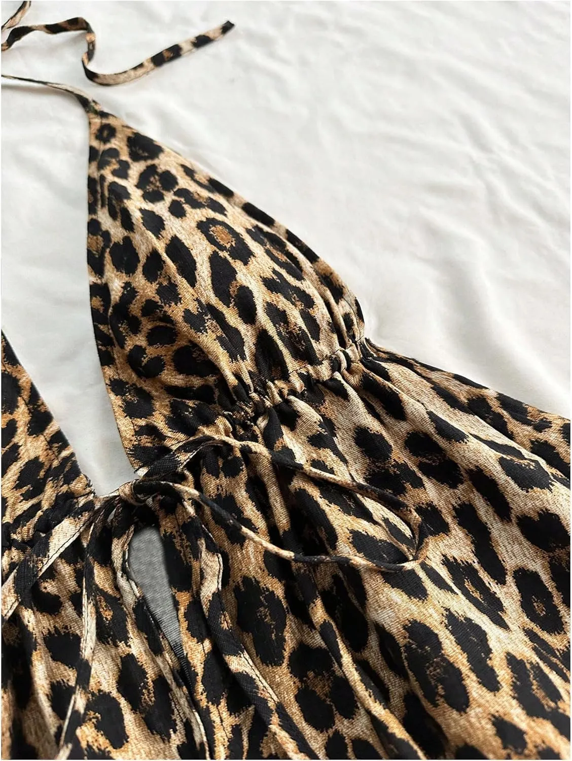 SweatyRocks Women's Y2K Leopard Print Halter Tank Top Backless Tie Knot Ruffle Camisole
