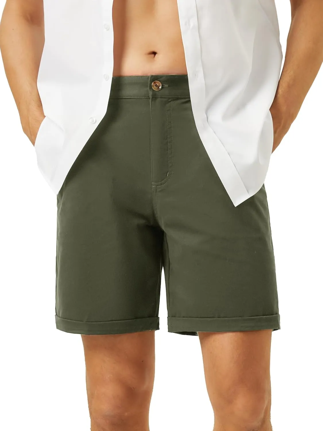 TACVASEN Mens Casual Shorts Classic Fit 7 Stretch Twill Flat Front Chino Shorts with Pockets