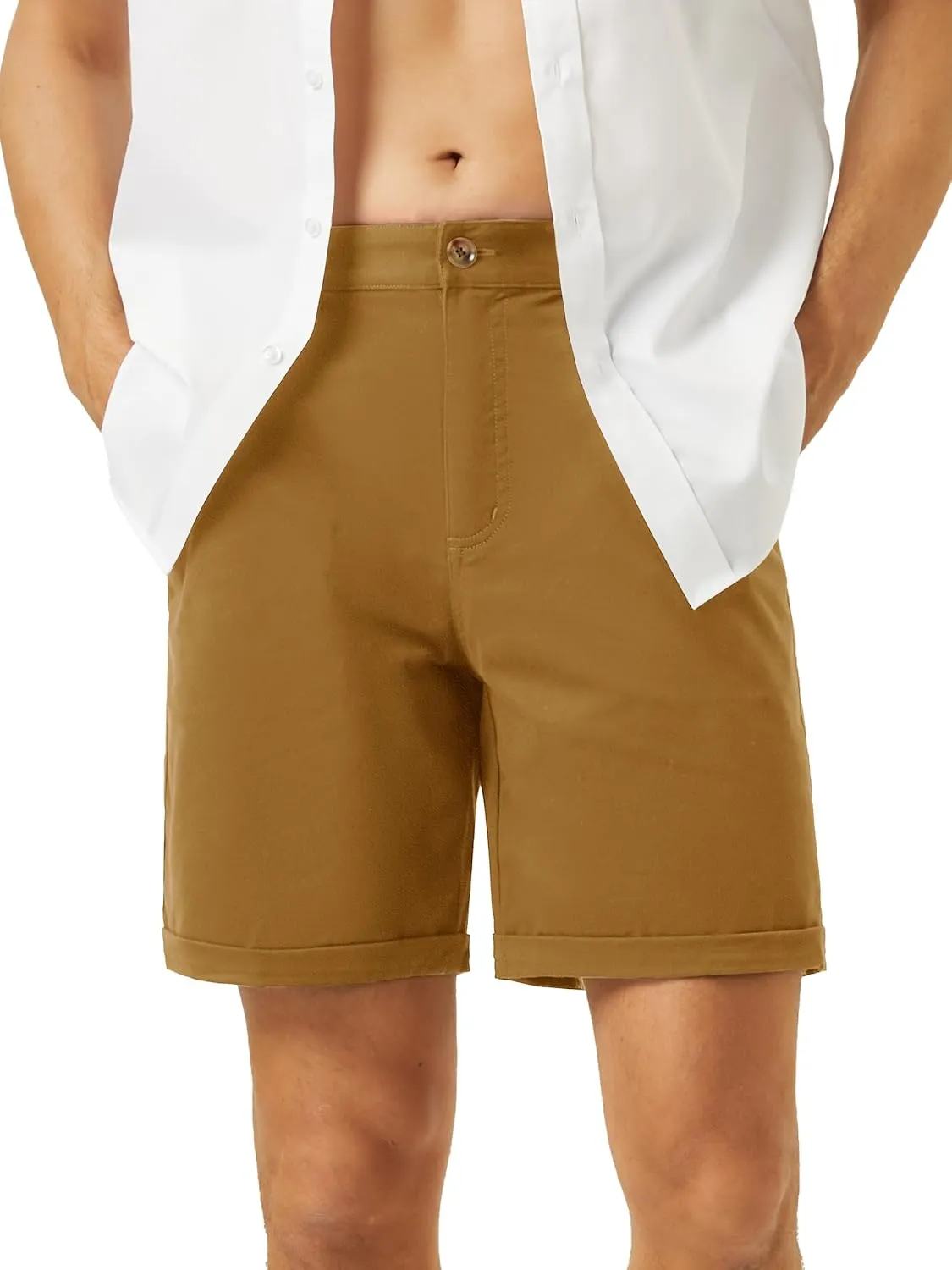 TACVASEN Mens Casual Shorts Classic Fit 7 Stretch Twill Flat Front Chino Shorts with Pockets