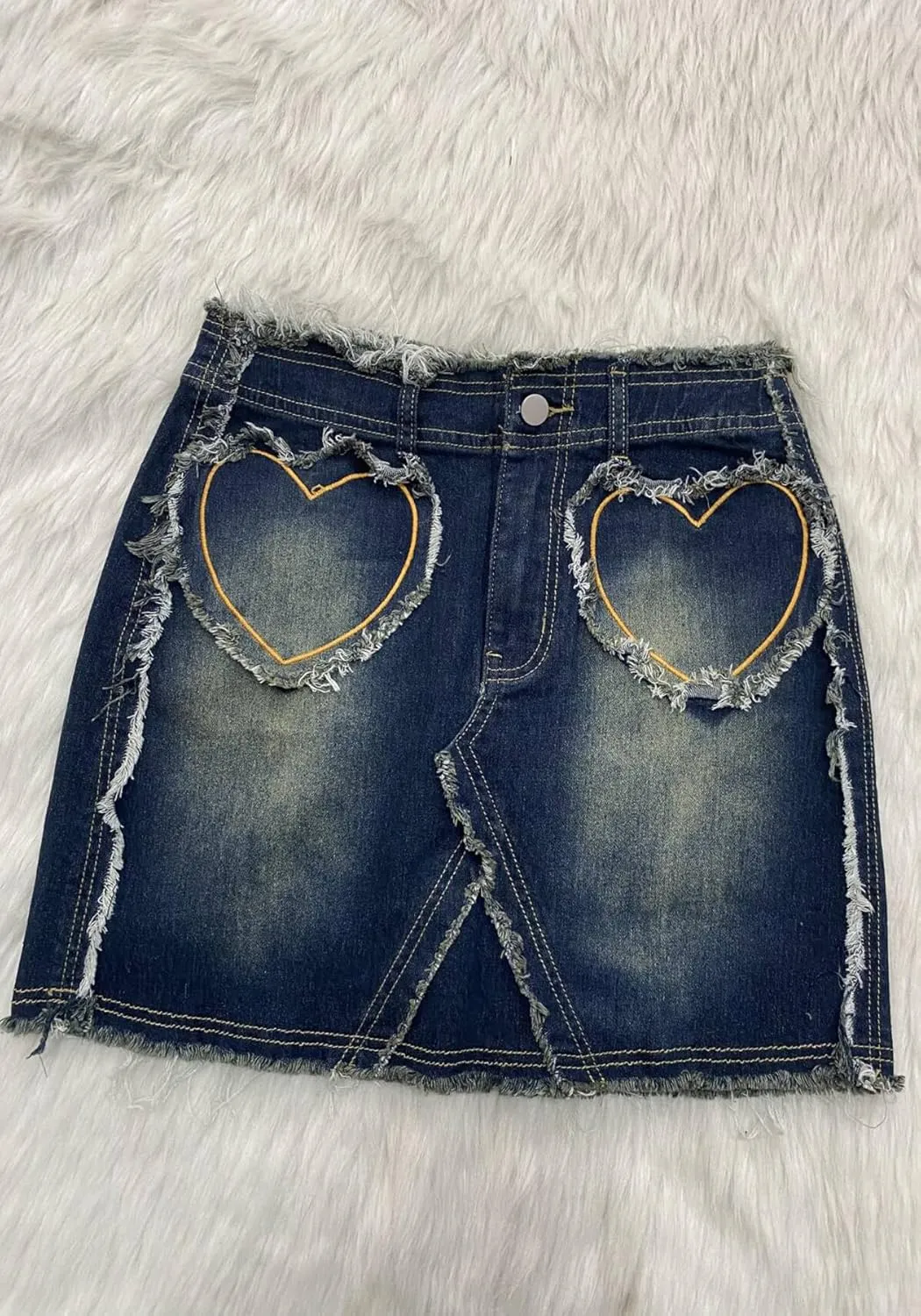 Tbahhir Women's Denim Mini Skirt High Waisted Jean Skirts Short with Heart Bodycon Y2k Streetwear Blue