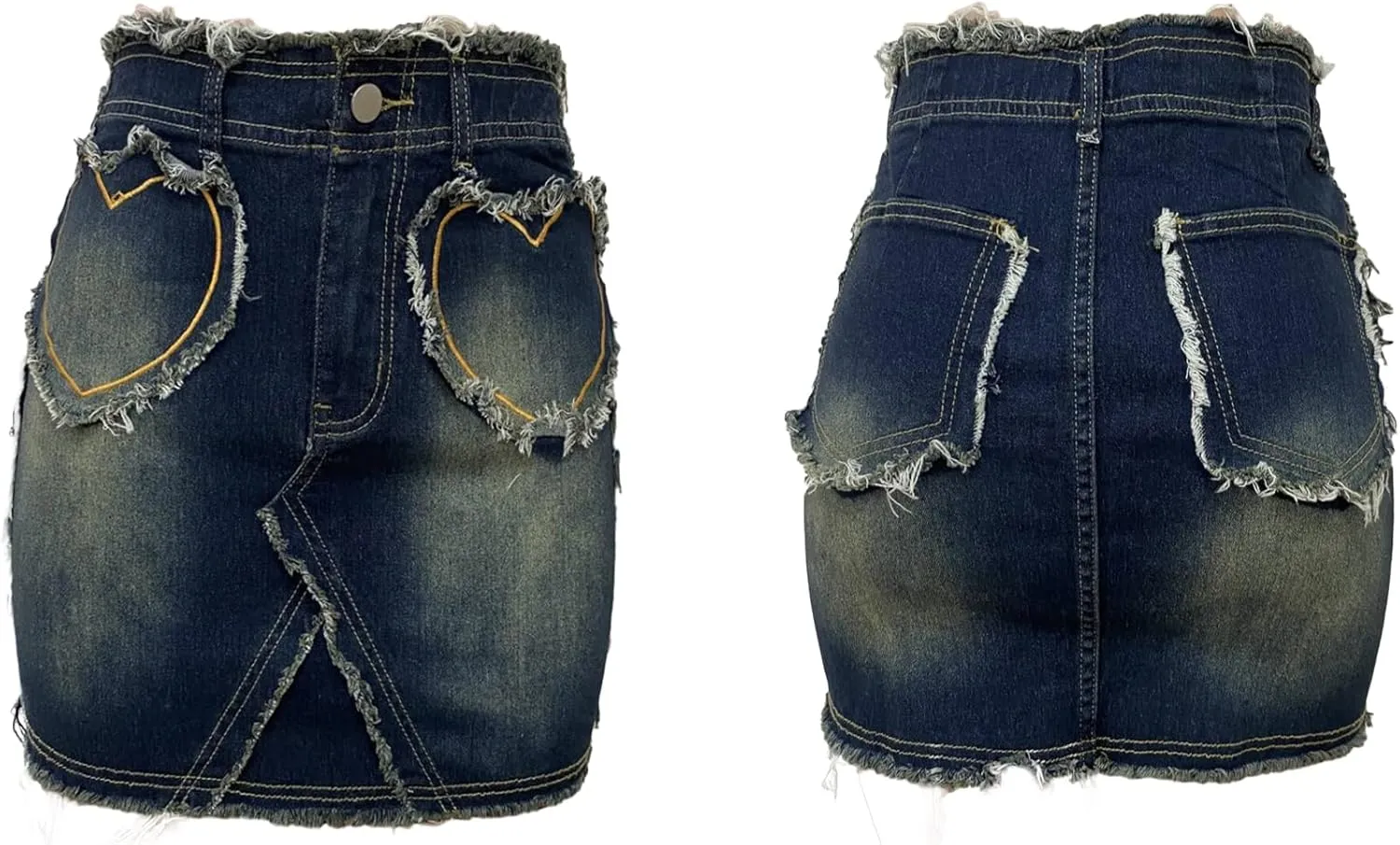 Tbahhir Women's Denim Mini Skirt High Waisted Jean Skirts Short with Heart Bodycon Y2k Streetwear Blue