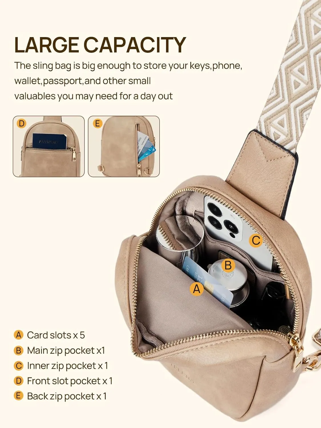 Telena Crossbody Sling Bags for Women, PU Leather Fanny Packs Cross Body Bag for Woman