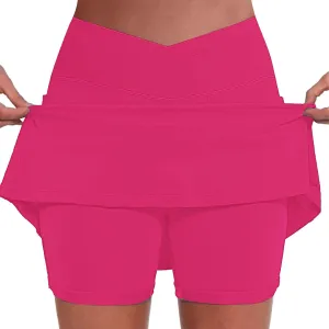 Tennis Skirt for Women Crossover High Waisted Pleated Golf Skorts Athletic Workout Skirts Knee Length Skorts Skirts