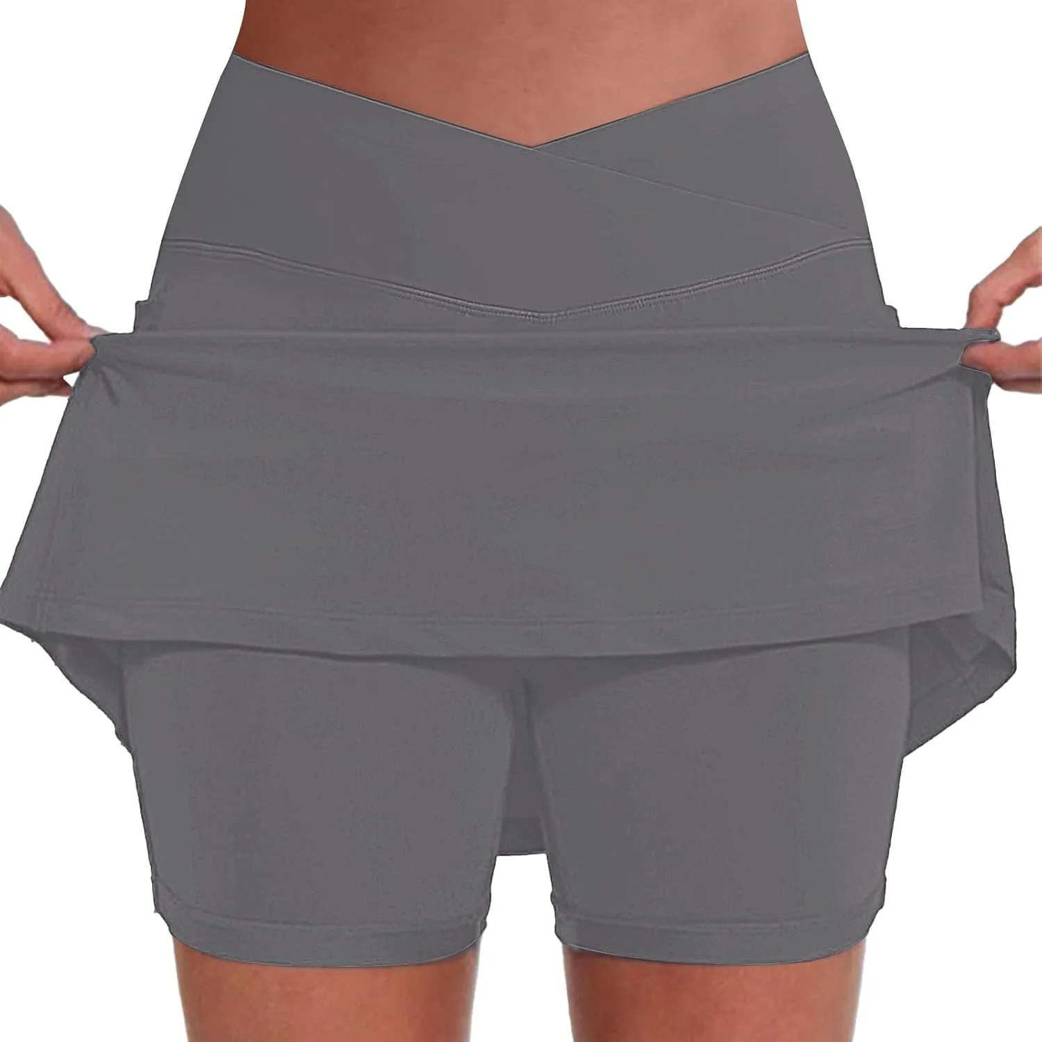 Tennis Skirt for Women Crossover High Waisted Pleated Golf Skorts Athletic Workout Skirts Knee Length Skorts Skirts