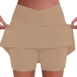 Tennis Skirt for Women Crossover High Waisted Pleated Golf Skorts Athletic Workout Skirts Knee Length Skorts Skirts