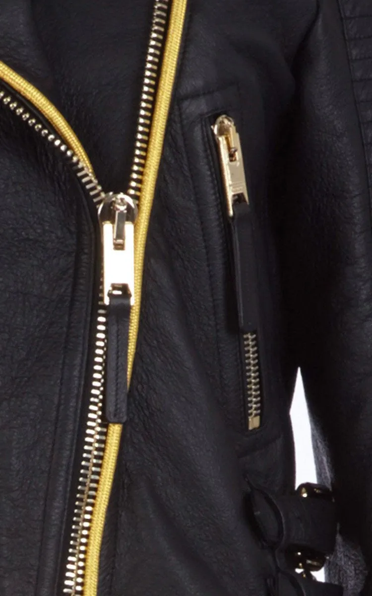 'The Biker' Regimental-Trimmed Genuine Leather Biker Jacket
