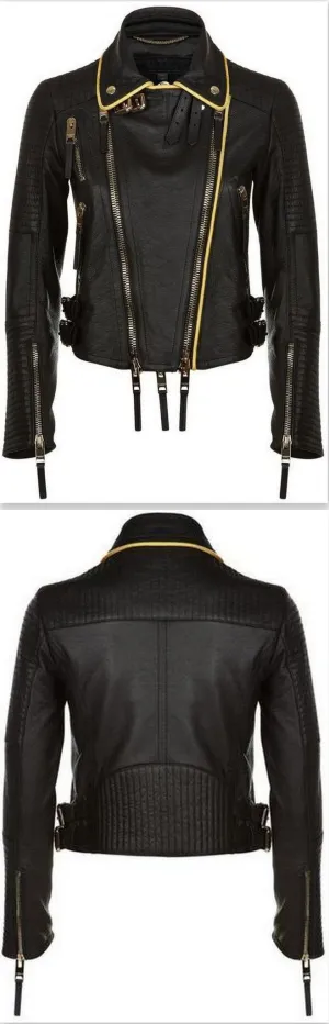 'The Biker' Regimental-Trimmed Genuine Leather Biker Jacket