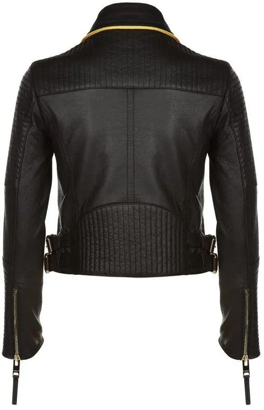 'The Biker' Regimental-Trimmed Genuine Leather Biker Jacket