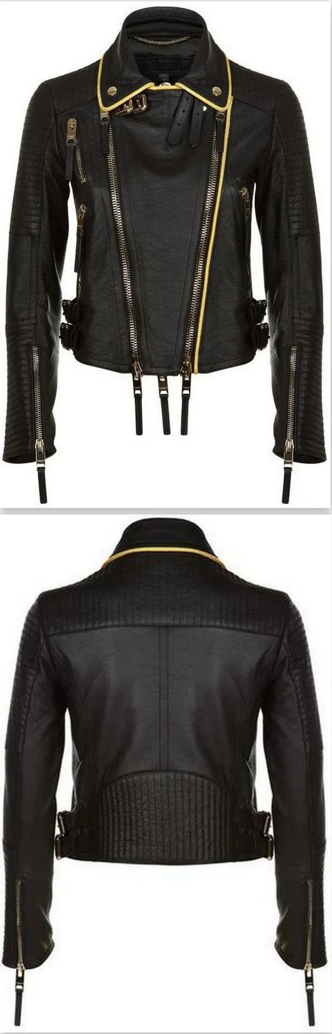 'The Biker' Regimental-Trimmed Genuine Leather Biker Jacket