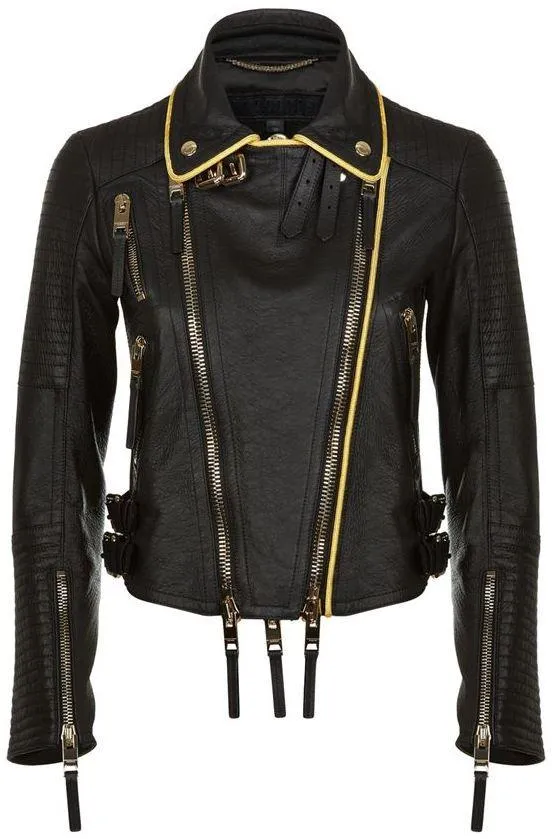 'The Biker' Regimental-Trimmed Genuine Leather Biker Jacket