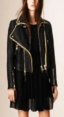 'The Biker' Regimental-Trimmed Genuine Leather Biker Jacket