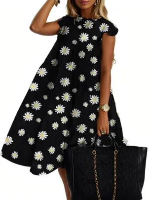 TIAFORD Womens Plus Size Floral Print Midi Dress Summer Casual Crewneck Short Sleeve Loose Flowy Beach Dress 2024