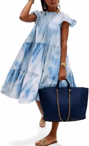TIAFORD Womens Plus Size Floral Print Midi Dress Summer Casual Crewneck Short Sleeve Loose Flowy Beach Dress 2024