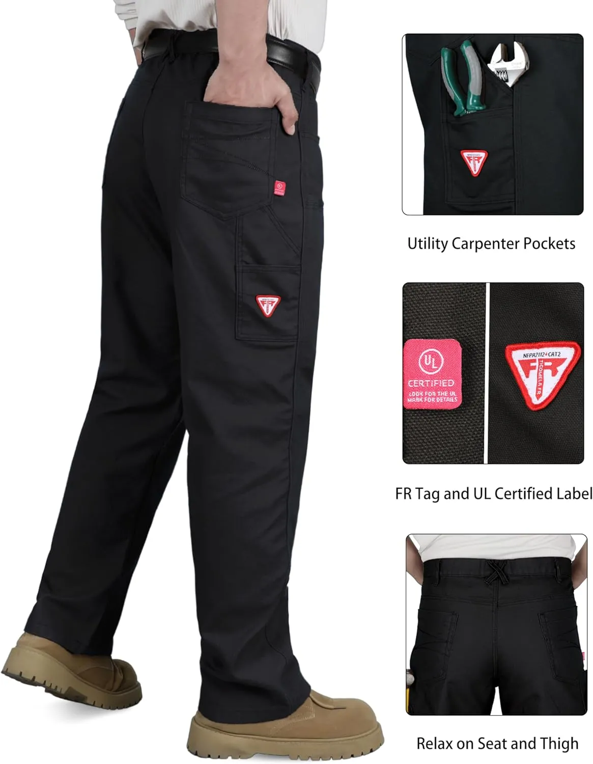 TICOMELA FR Pants for Men Flame Resistant Carpenter 100% Cotton Pre-Washed Fire Retardant Jeans