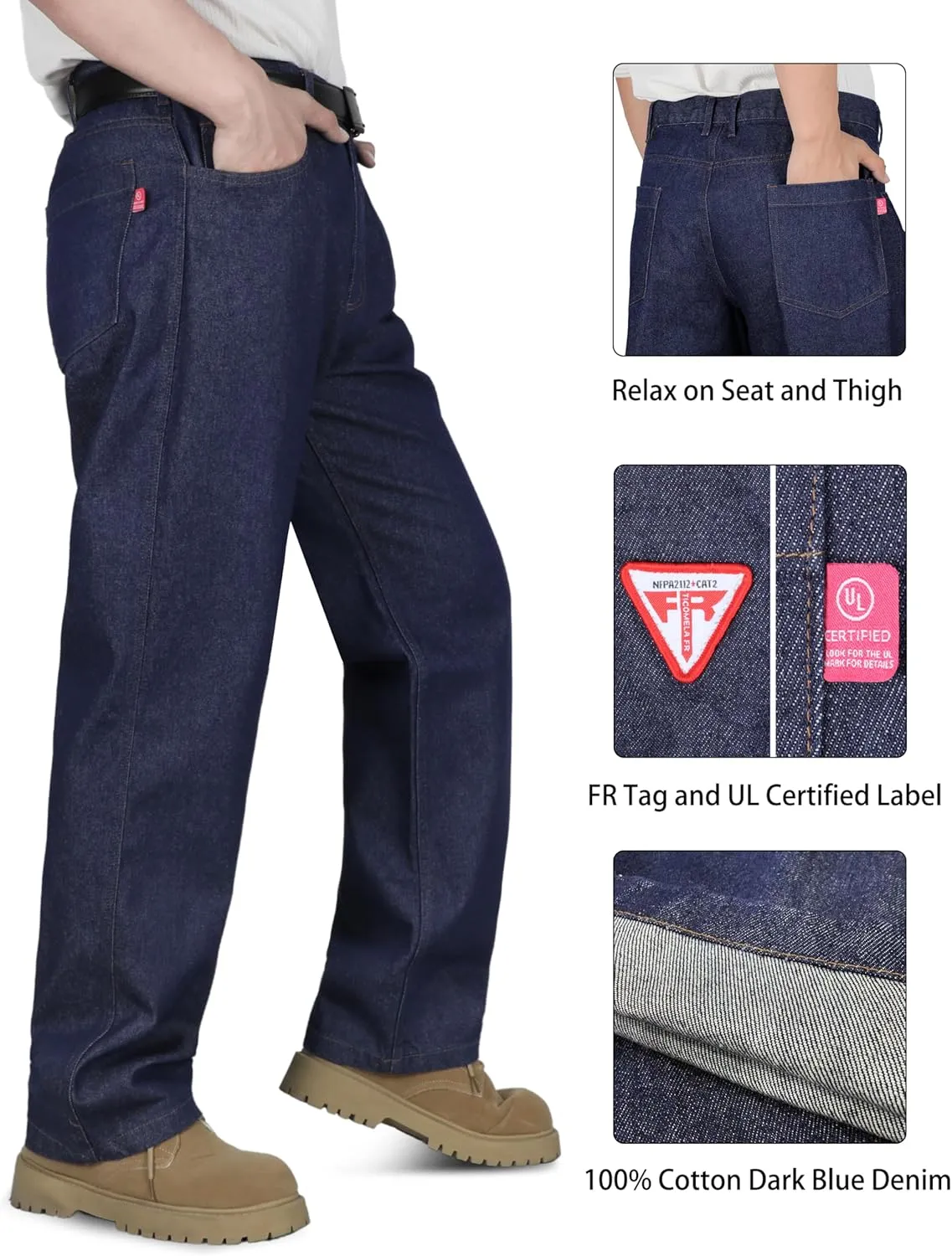 TICOMELA FR Pants for Men Flame Resistant Carpenter 100% Cotton Pre-Washed Fire Retardant Jeans