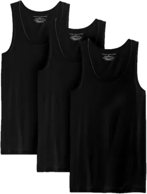 Tommy Hilfiger Men's Undershirts 3 Pack Cotton Classics A Shirts, Black, Small