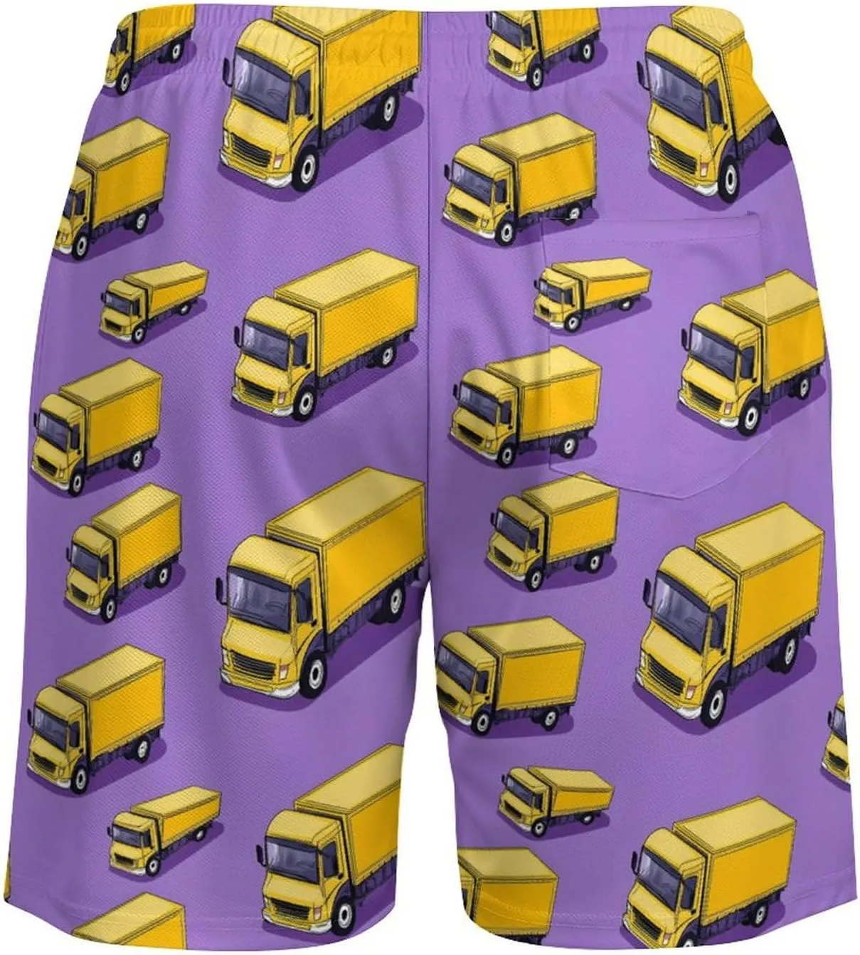 Truck Pattern Casual Beach Shorts for Men Elastic Waist Drawstring Swim Shorts With Compression Liner