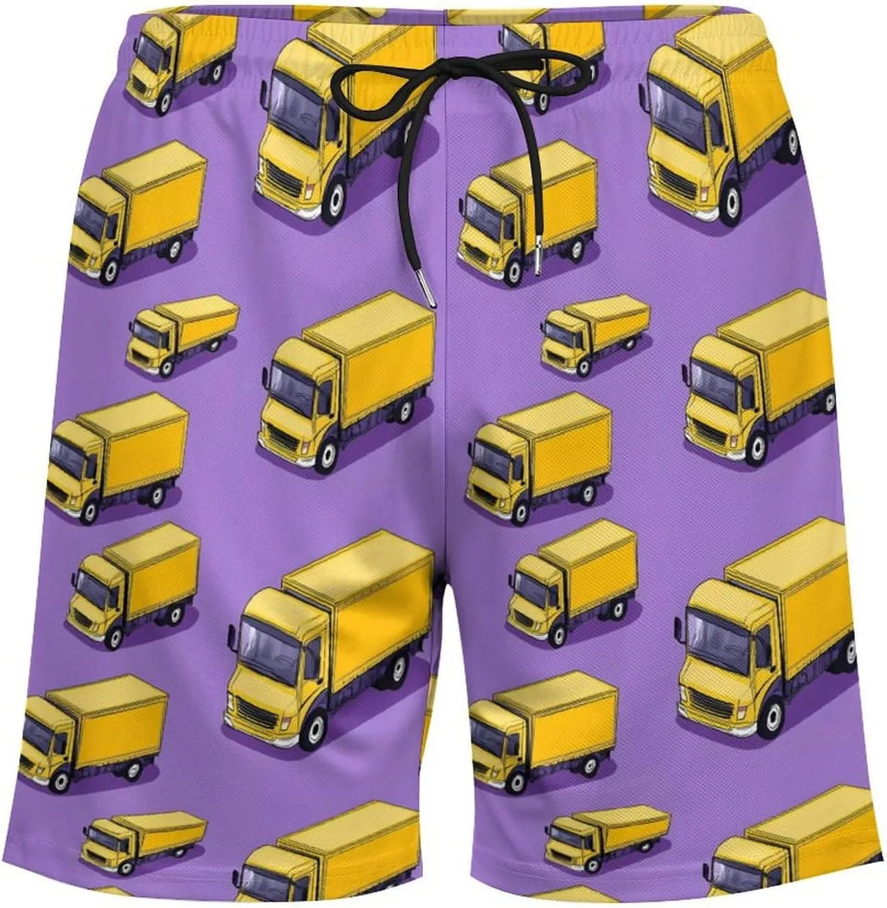 Truck Pattern Casual Beach Shorts for Men Elastic Waist Drawstring Swim Shorts With Compression Liner