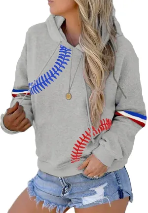 TSMNZMU Womens Baseball Hoodie Softball Sweatshirts Drawstring Long Sleeve Hoodies Oversized Pullover Shirts with Pockets