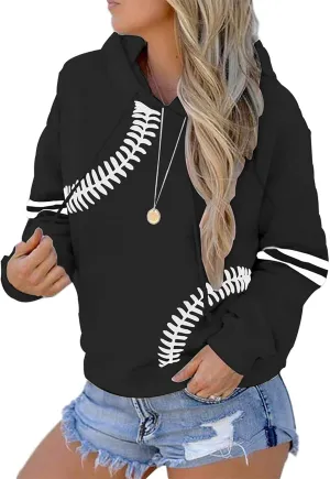 TSMNZMU Womens Baseball Hoodie Softball Sweatshirts Drawstring Long Sleeve Hoodies Oversized Pullover Shirts with Pockets